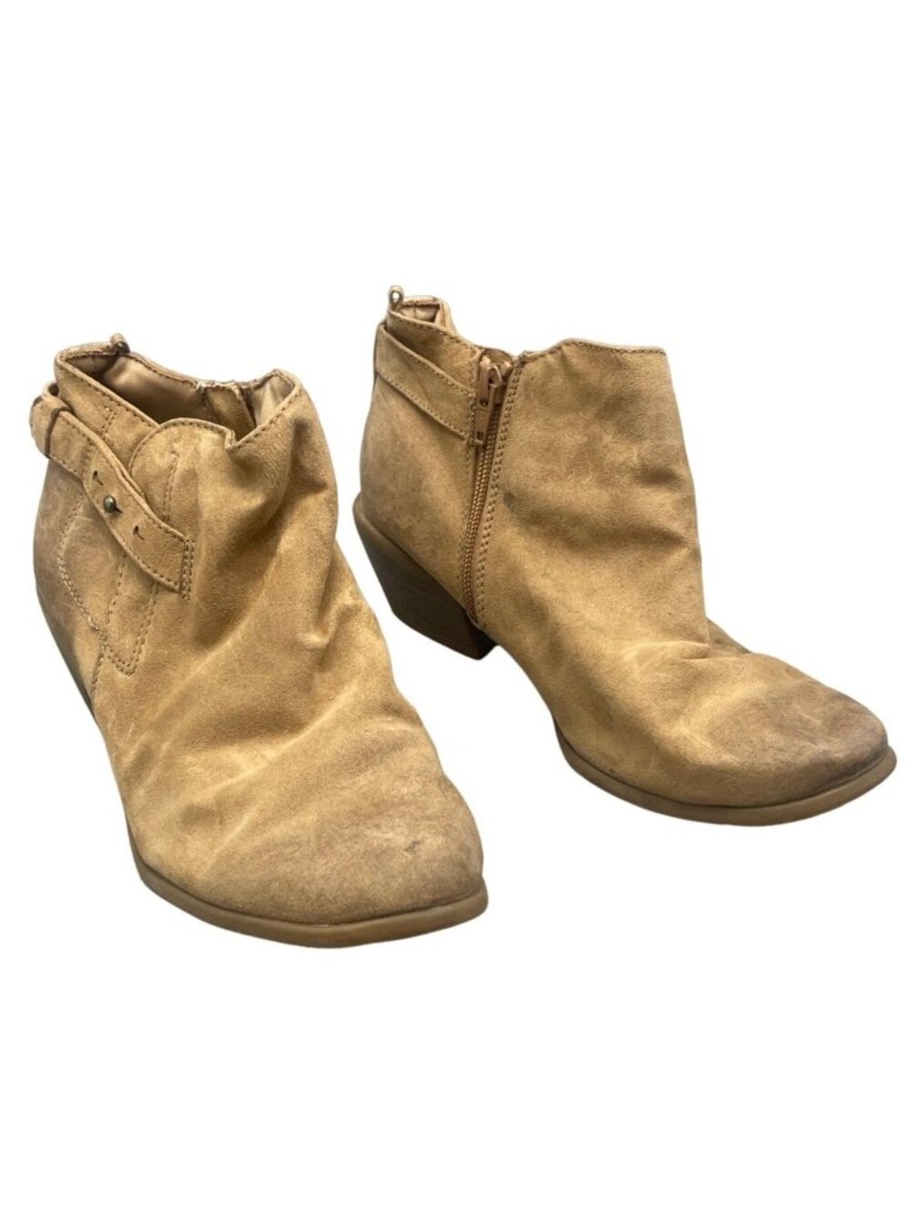 old navy brown booties 1" heel side zip round toe size 8 READ